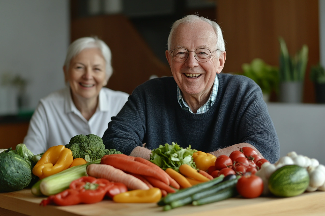 Здорове харчування для людей похилого віку - різноманітні свіжі продукти на столі
